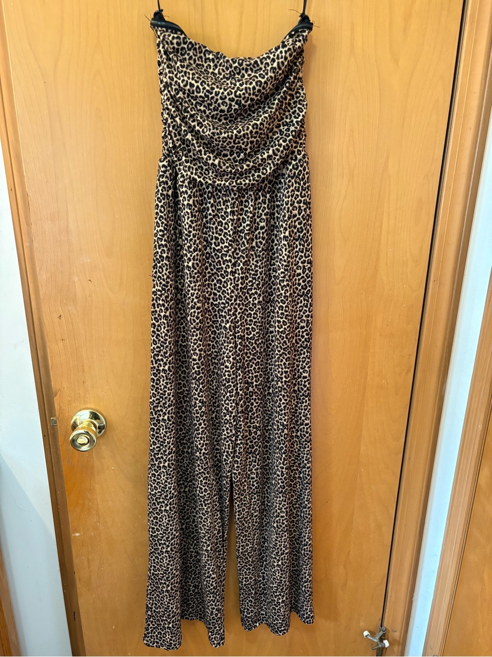 Strapless Leopard Wide-Leg Jumpsuit - Brown